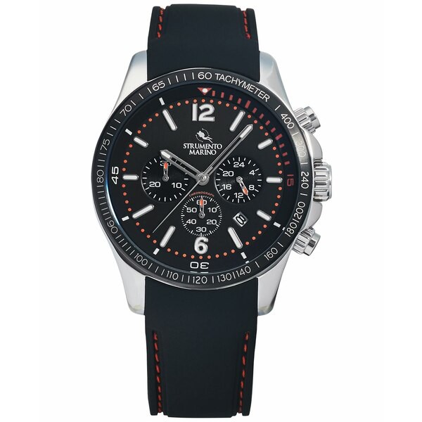 ストルメント マリーノ メンズ 腕時計 アクセサリー Men's Chronograph Lincoln Black Silicone Strap Watch 45mm Black Dial & Black Si