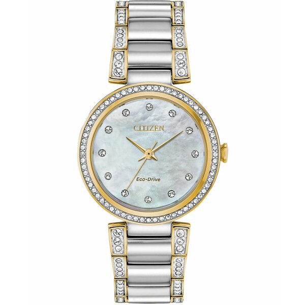 シチズン レディース 腕時計 アクセサリー Eco-Drive Women's Silhouette Crystal Two-Tone Stainless Steel Bracelet Watch 28mm Two To