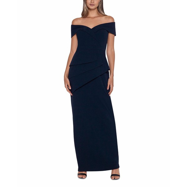 エスケープ レディース ワンピース トップス Off-The-Shoulder Peplum Gown Navy