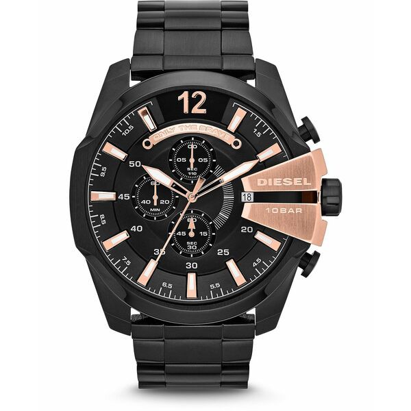 ディーゼル メンズ 腕時計 アクセサリー Men's Chronograph Mega Chief Black Stainless Steel Bracelet Watch 51x59mm Black