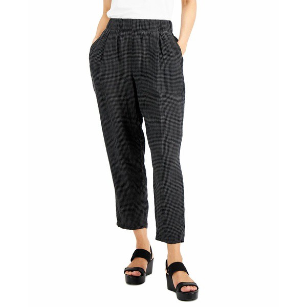 エイリーンフィッシャー レディース カジュアルパンツ ボトムス Petite Organic Linen Tapered Ankle Pants Black