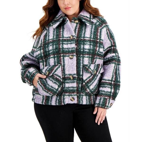 カルバンクライン レディース ジャケット＆ブルゾン アウター Women's Plus Size Plaid Shirt Jacket, Created for Macy's Green Plaid