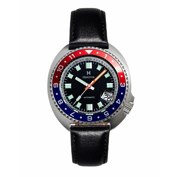 ヘリトール レディース 腕時計 アクセサリー Women's Automatic Pierce Black Genuine Leather Band Watch, 43mm Black, Red, Blue