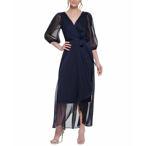 ダナ キャラン ニューヨーク レディース ワンピース トップス Balloon-Sleeve Faux-Wrap Gown Spring Navy