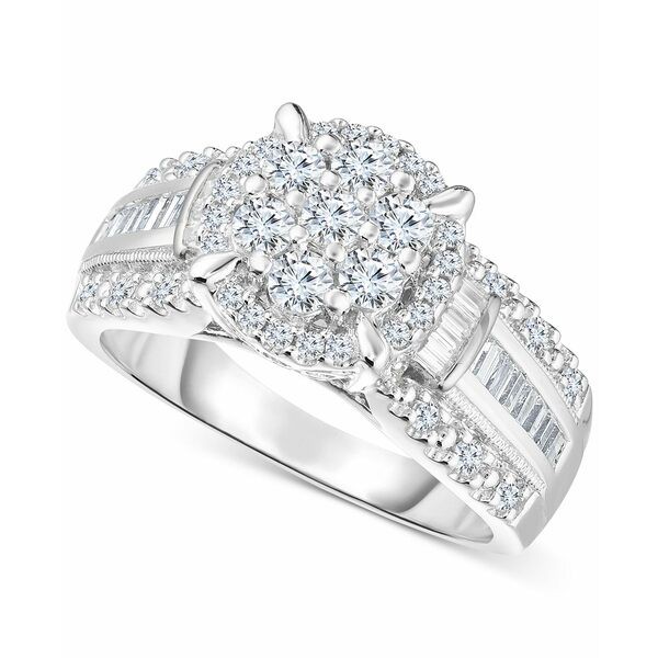 トゥルーミラクル レディース リング アクセサリー Diamond Round & Baguette Cluster Ring (1 ct. t.w.) in 14k White Gold White Gold