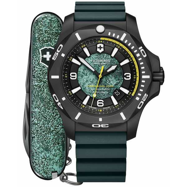 ビクトリノックス メンズ 腕時計 アクセサリー Men's I.N.O.X. Professional Diver Blue Green Rubber Strap Watch 45mm Gift Set No Col