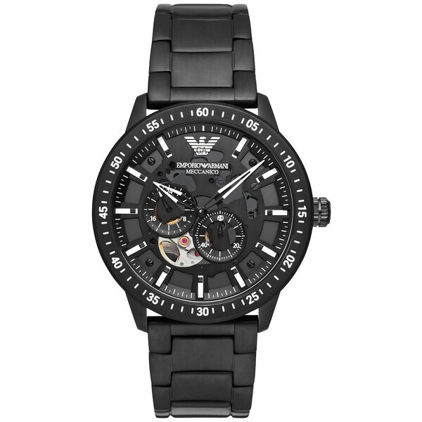 エンポリオ アルマーニ メンズ 腕時計 アクセサリー Men's Automatic Black-Tone Stainless Steel Bracelet Watch 43mm Black