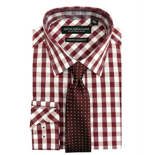 ショップ メンズ トップス メンズ Modern Fit トップス シャツ Shirt Dress Men S And Burgundy Shirt Set ニックグラハム Tie 通販サイト