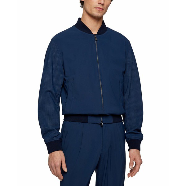 ヒューゴボス メンズ ジャケット＆ブルゾン アウター BOSS Men's Slim-Fit Stretch Jersey Jacket Dark Blue