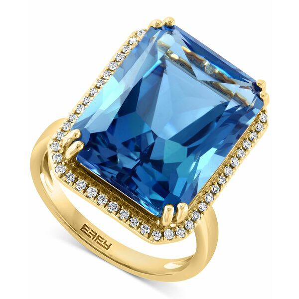 エフィー コレクション レディース リング アクセサリー EFFY® London Blue Topaz (19-5/8 ct. t.w.) & Diamond (1/5 ct. t.w.) Halo