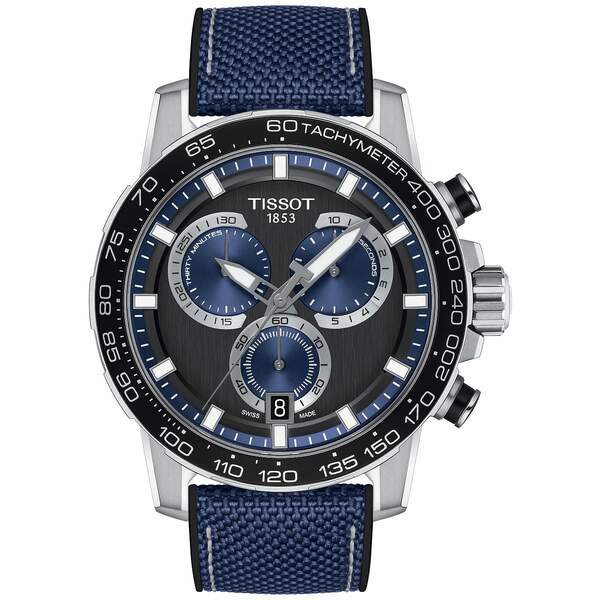 ティソット メンズ 腕時計 アクセサリー Men's Swiss Chronograph Supersport Blue Textile Strap Watch 40mm Black