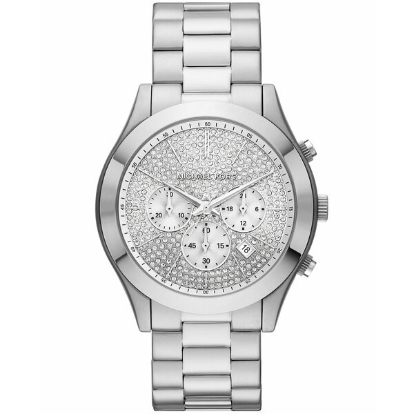 マイケルコース メンズ 腕時計 アクセサリー Men's Slim Runway Chronograph Silver-Tone Stainless Steel Bracelet Watch 44mm Silver-