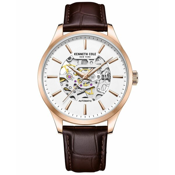 ケネスコール メンズ 腕時計 アクセサリー Men's Automatic Brown Leather Strap Watch 42mm Brown