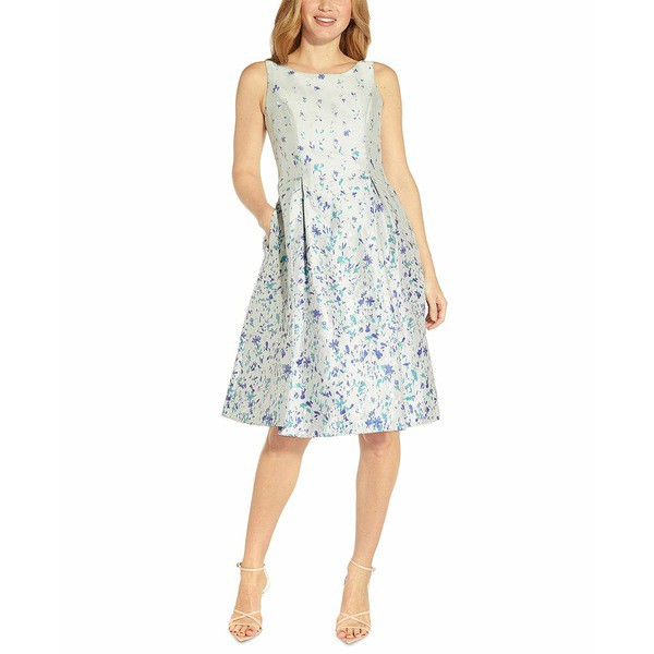 アドリアナ パペル レディース ワンピース トップス Floral Jacquard Fit & Flare Dress Blue Multi