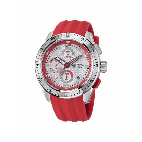 ナウティカ メンズ 腕時計 アクセサリー Men's Red Silicone Strap Watch 47.5mm Red