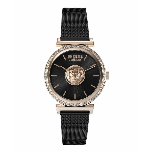 ヴェルサス ヴェルサーチ レディース 腕時計 アクセサリー Versus by Versace Women's Brick Lane Black Leather Strap Watch 34mm Roseg