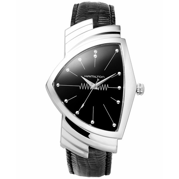 ハミルトン メンズ 腕時計 アクセサリー Watch, Men's Swiss Ventura Black Leather Strap 27mm H24411732 None