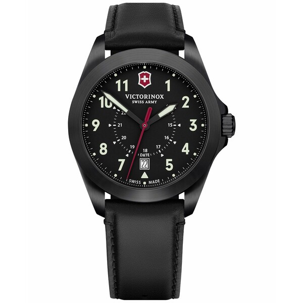 ビクトリノックス メンズ 腕時計 アクセサリー Men's Swiss Heritage Black Leather Strap Watch 40mm Black