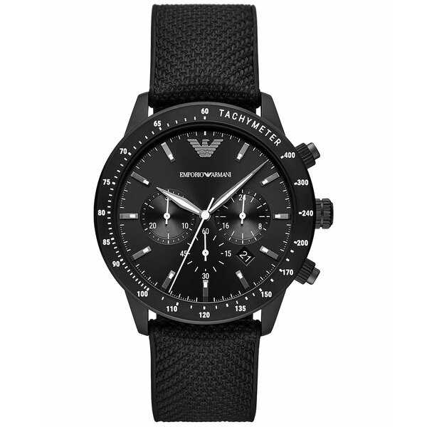 エンポリオ アルマーニ メンズ 腕時計 アクセサリー Men's Chronograph Black Fabric Strap Watch 43mm Black