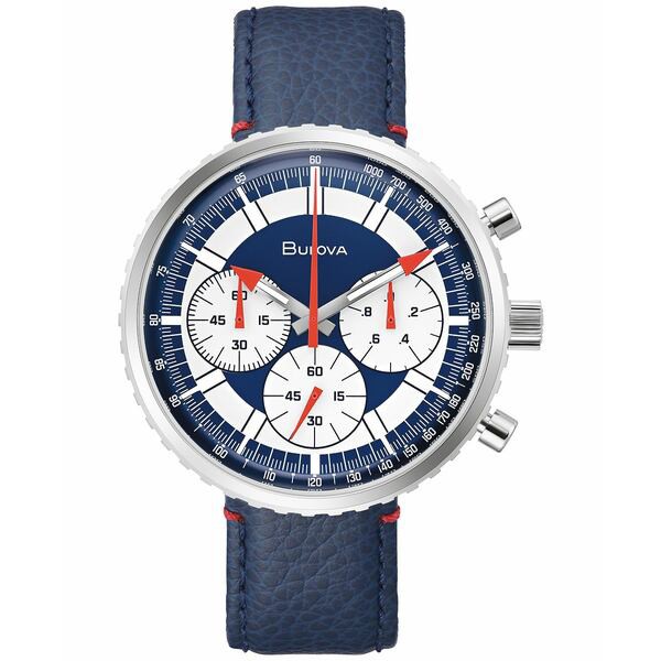 ブロバ メンズ 腕時計 アクセサリー Men's Archive Series Chronograph C Blue Leather Strap Watch 46mm Blue