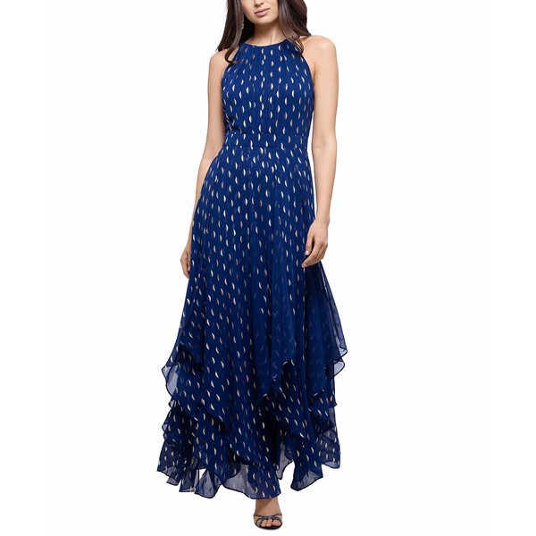 ベッツィ アンド アダム レディース ワンピース トップス Printed Halter Gown Navy/Copper