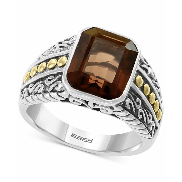 エフィー コレクション メンズ リング アクセサリー EFFY® Men's Smoky Quartz Ring (5-3/8 ct. t.w.) in Sterling Silver & 18k Gol