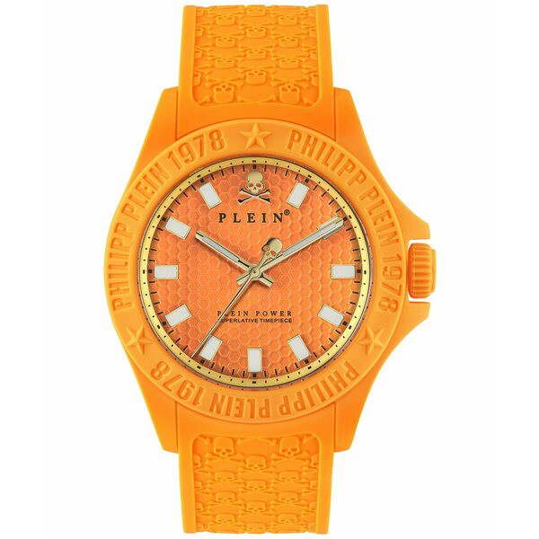 フィリッププレイン メンズ 腕時計 アクセサリー Men's Plein Power Orange Guilloché Silicone Strap Watch 43mm Orange