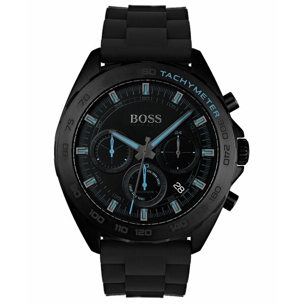 ボス メンズ 腕時計 アクセサリー Men's Chronograph Intensity Black Rubber Strap Watch 44mm Black