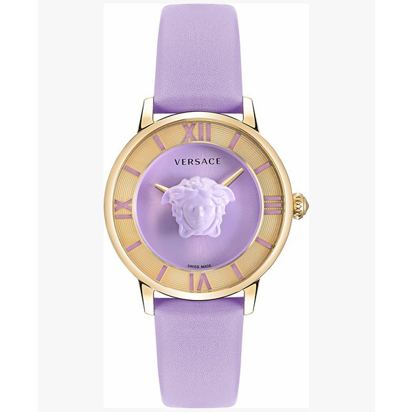 ヴェルサーチ レディース 腕時計 アクセサリー Women's Swiss La Medusa Purple Leather Strap Watch 38mm Ip Yellow Gold