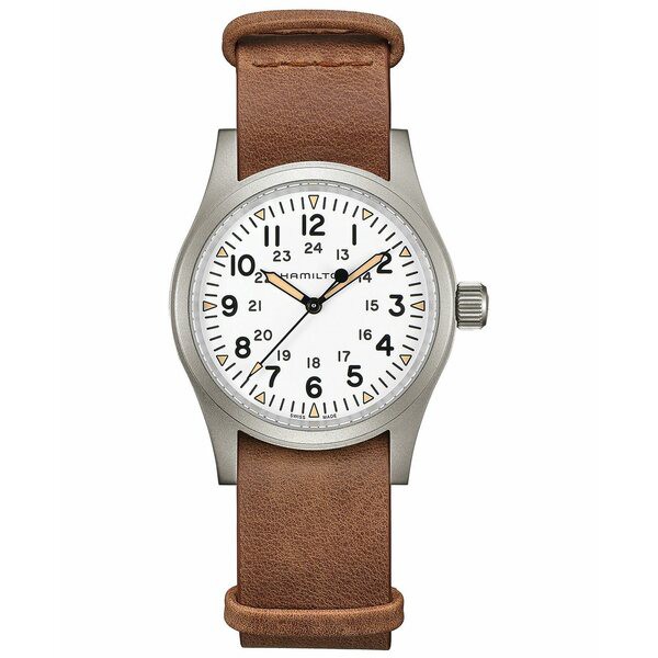 ハミルトン メンズ 腕時計 アクセサリー Men's Swiss Mechanical Khaki Field Brown Leather Strap Watch 38mm Brown