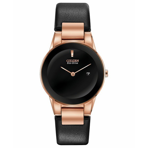 シチズン レディース 腕時計 アクセサリー Eco-Drive Women's Axiom Black Leather Strap Watch 30mm Black