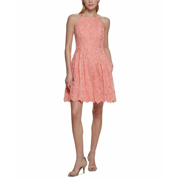 ヴィンスカムート レディース ワンピース トップス Women's Fit & Flare Halter Lace Dress Tangerine