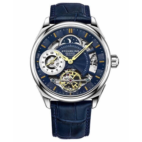 スターリング メンズ 腕時計 アクセサリー Men's Blue Alligator Embossed Genuine Leather Strap Watch 42mm Blue