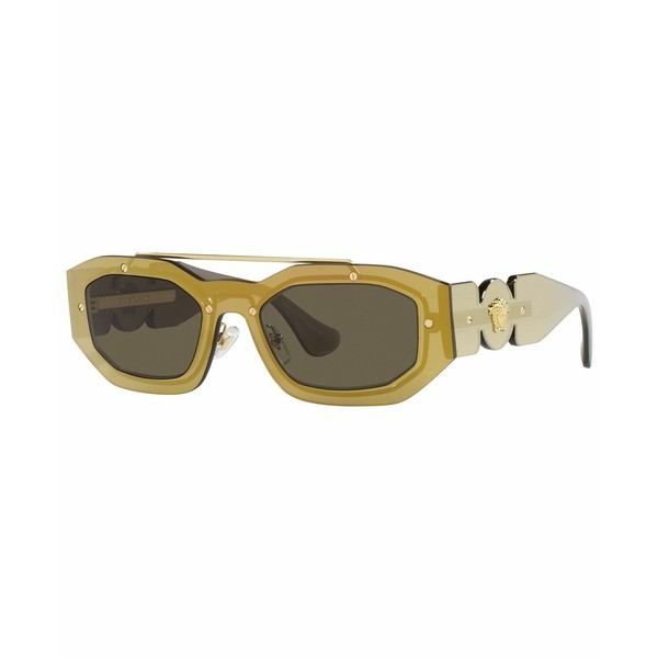 ヴェルサーチ メンズ サングラス・アイウェア アクセサリー Men's Sunglasses, VE2235 51 Transparent Brown Mirror, Gold-Tone