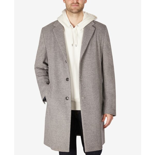 トミー ヒルフィガー メンズ ジャケット＆ブルゾン アウター Men's Addison Wool-Blend Trim Fit Overcoat Light Grey