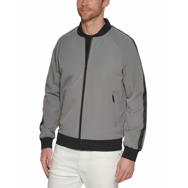 カールラガーフェルド メンズ ジャケット＆ブルゾン アウター Men's Bomber Jacket with Logo Tape Gray, Black