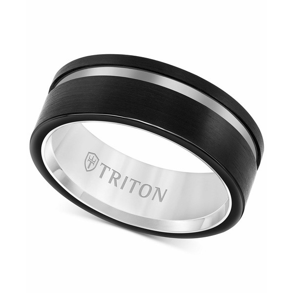 トライトン メンズ リング アクセサリー Men's Two-Tone Band in Black & White Tungsten Carbide Black/White