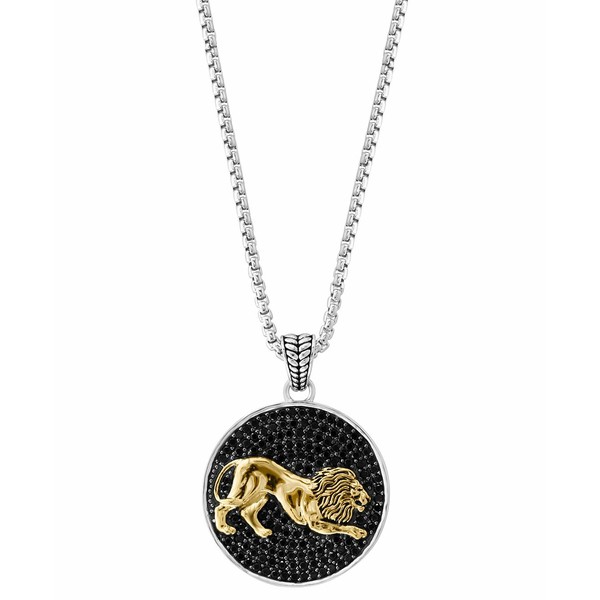 エフィー コレクション メンズ ネックレス・チョーカー アクセサリー EFFY® Men's Black Spinel Lion Disc 22" Pendant Necklace in