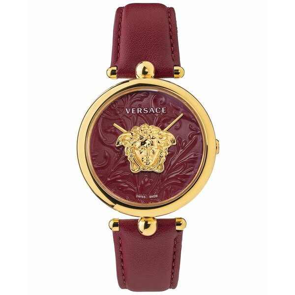 ヴェルサーチ レディース 腕時計 アクセサリー Women's Swiss Palazzo Empire Barocco Red Leather Strap Watch 39mm Gold