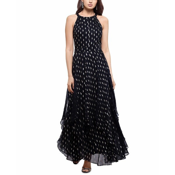 ベッツィ アンド アダム レディース ワンピース トップス Petite Clip-Dot Gown Black/Gold