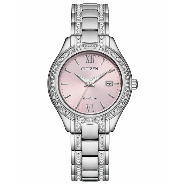 シチズン レディース 腕時計 アクセサリー Eco-Drive Women's Silhouette Crystal Stainless Steel Bracelet Watch 30mm Silver-tone