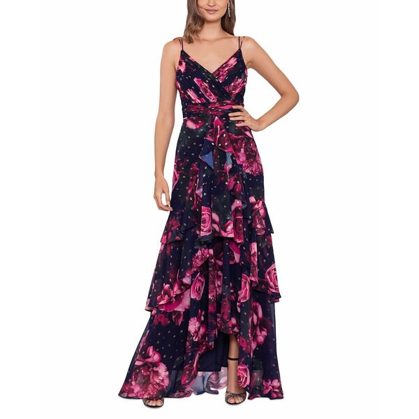 エスケープ レディース ワンピース トップス Printed Chiffon Gown Navy/Magenta