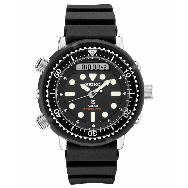 セイコー メンズ 腕時計 アクセサリー Men's Solar Analog-Digital Prospex Divers Black Silicone Strap Watch 47.8mm Black