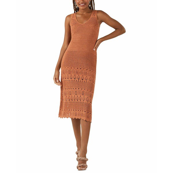 ビーシービージーマックスアズリア レディース ワンピース トップス Women's Open-Knit Sweater Dress Sunkissed