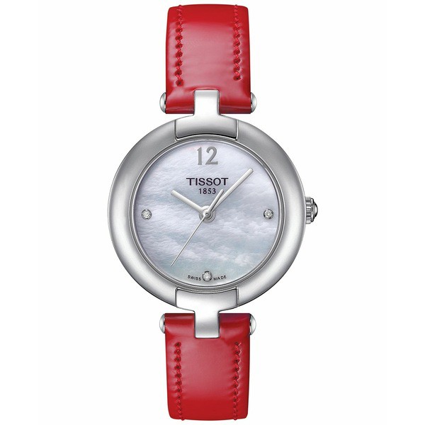 ティソット レディース 腕時計 アクセサリー Women's Pinky Diamond Accent Red Leather Strap Watch 28mm T0842101611600 No Color