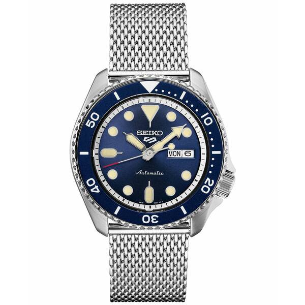 セイコー メンズ 腕時計 アクセサリー Men's Automatic 5 Sports Stainless Steel Mesh Bracelet Watch 42.5mm Silver