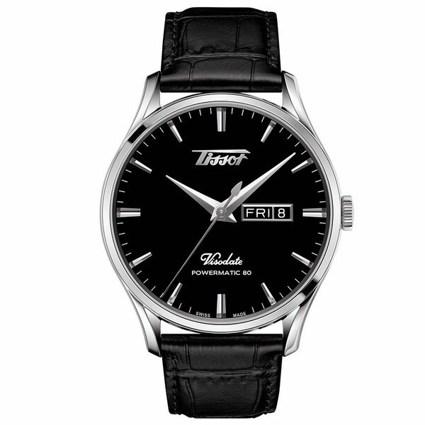 ティソット メンズ 腕時計 アクセサリー Men's Swiss Automatic Heritage Visodate Powermatic 80 Black Leather Strap Watch 42mm Black