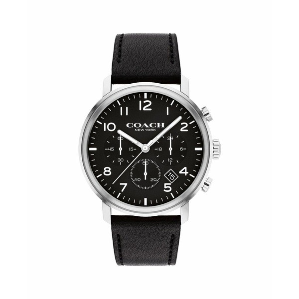 コーチ メンズ 腕時計 アクセサリー Men's Harrison Black Leather Strap Watch 42mm Black