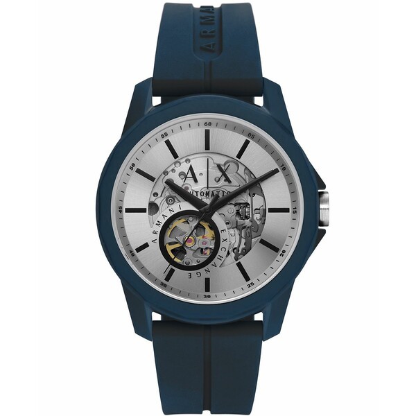 アルマーニ メンズ 腕時計 アクセサリー Men's Hampton Automatic in Navy Case with Navy Silicone Strap Watch, 44mm Navy