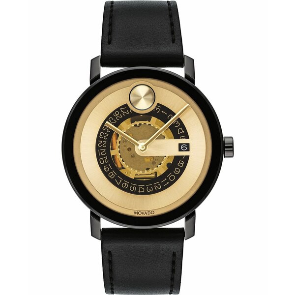 モバド メンズ 腕時計 アクセサリー Men's Swiss Bold Evolution Black Leather Strap Watch 40mm Black